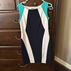 A-Line Navy Dress with Teal accents!  size 6 Valerie Bertinelli